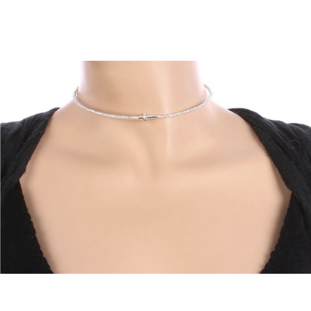 🌴3/$10 - Metallic Cross Stretch Rhinestone Choker Necklace